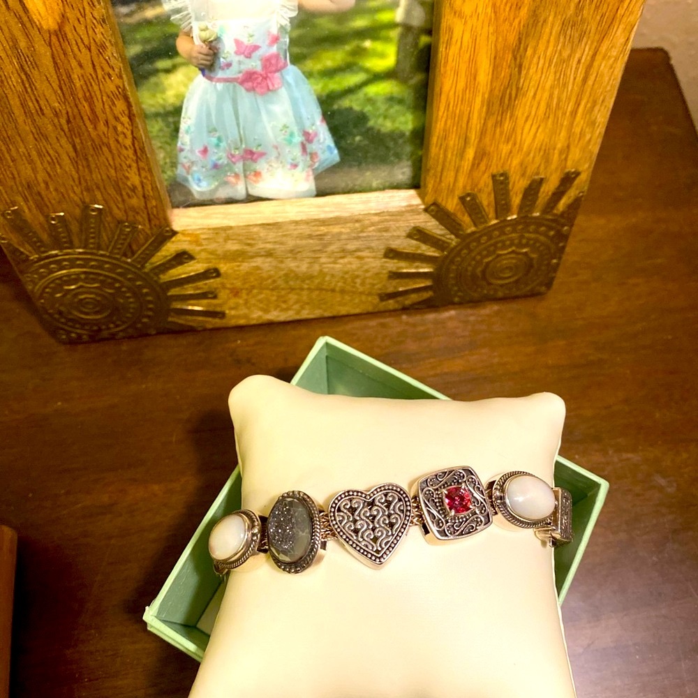 Sterling Silver and White Beaded Bracelet with Intricate Metalwork